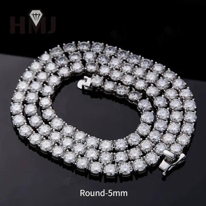 Moissanite Tennis Necklace 925 Sterling Silver D Color VVS1 Round Cut 2mm-6.5mm 16-24inch Hip Hop Jewelry for Men or Women