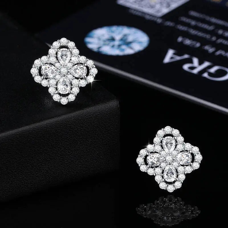 SG Four-Leaf 925 Sterling Silver Moissanite Stud Earrings Necklace for Women Men Pendant Necklace Earrings Fine Jewelry D VVS1