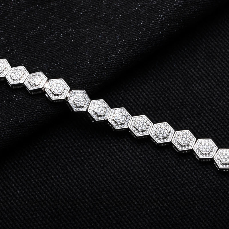 MossanRappr Moissanite Hexagon Bracelet 925 Sterling Silver Iced out Bracelet for Men Women Party Jewelry Fashion Accessory