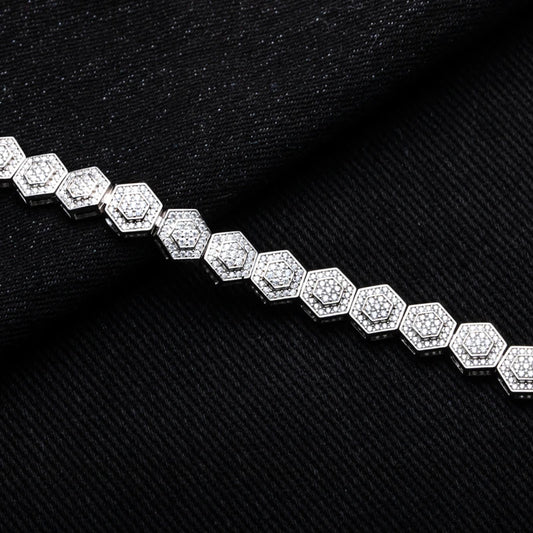 MossanRappr Moissanite Hexagon Bracelet 925 Sterling Silver Iced out Bracelet for Men Women Party Jewelry Fashion Accessory