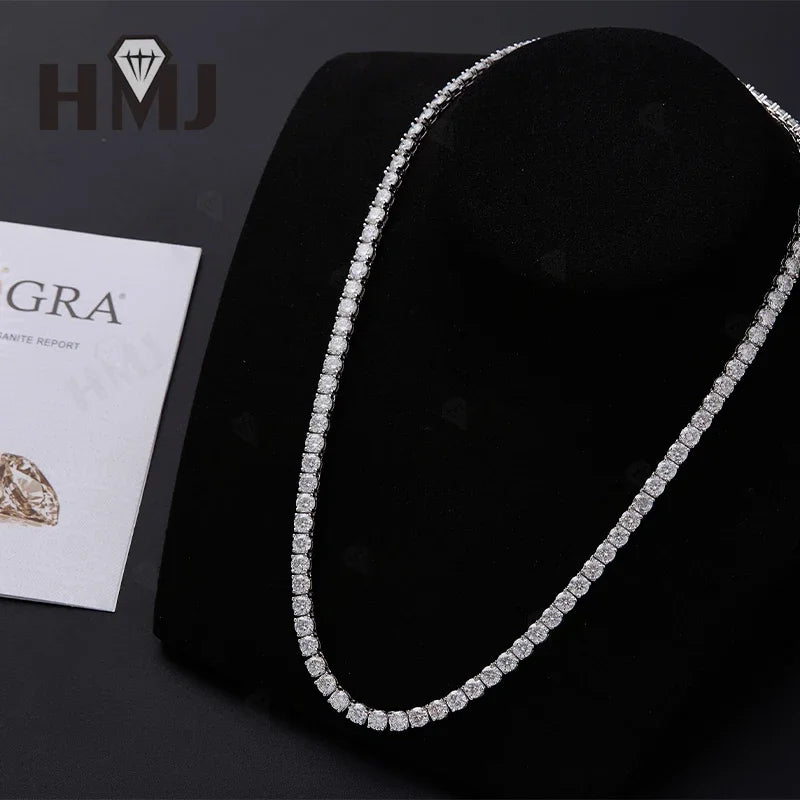Moissanite Tennis Necklace 925 Sterling Silver D Color VVS1 Round Cut 2mm-6.5mm 16-24inch Hip Hop Jewelry for Men or Women