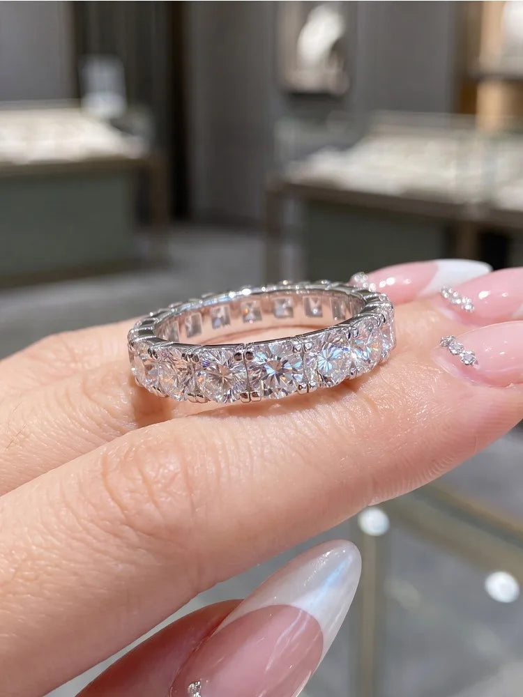 925 Sterling SilverFull 0.1CT Round Moissanite Diamond Ring For Women Engagement Wedding High Quality Luxury Fine Jewelry