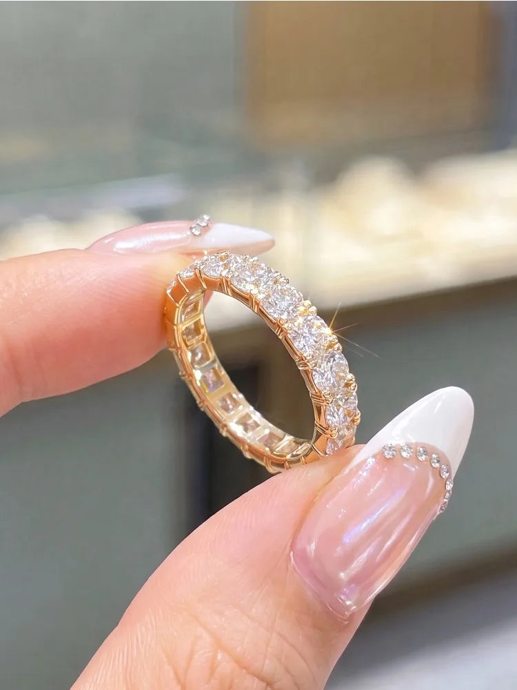 925 Sterling SilverFull 0.1CT Round Moissanite Diamond Ring For Women Engagement Wedding High Quality Luxury Fine Jewelry