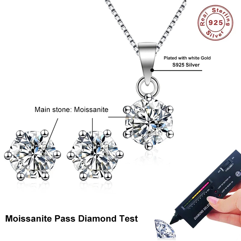 NeeTim 1ct 2ct 3ct 4ct Moissanite Earrings Necklace Sets for Women 925 Silver with White Gold Plated Wedding Party Jewelry Sets