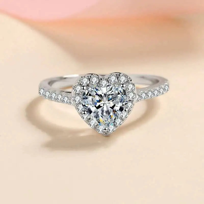 D Color Moissanite Women's Ring Real 925 Sterling Silver Heart-shaped Shining Ring With Certificate Proposal Luxury Jewelry Gift