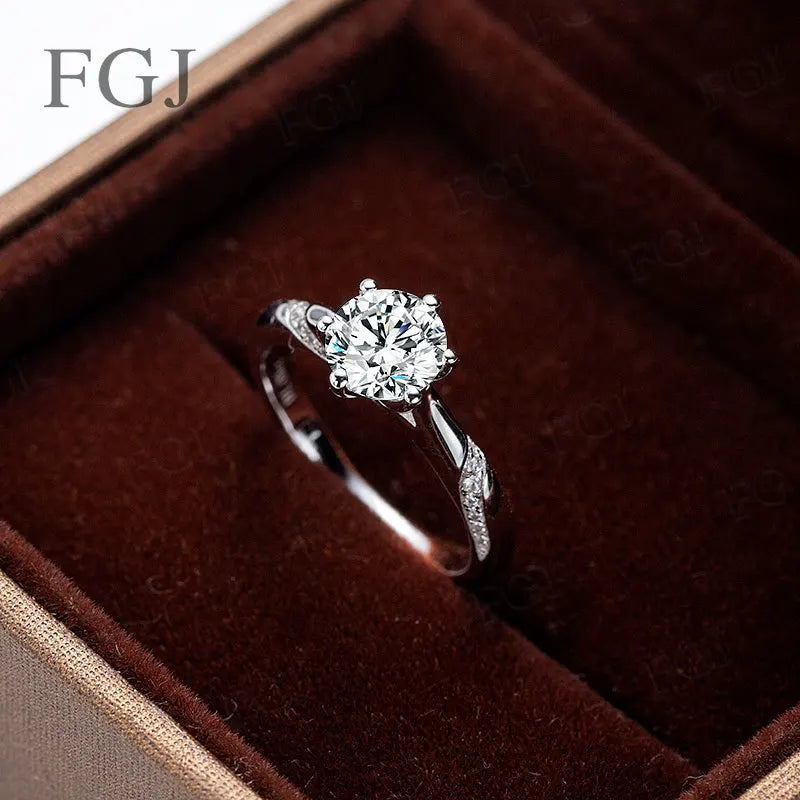 Moissanite Women Rings Straight-Shank 6 Prongs Psychic Style Ring S925 Women's Engagement Band Wedding Fashion Jewelry Gifts