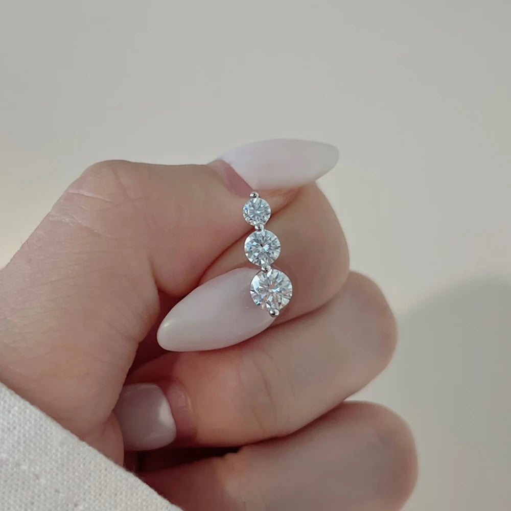 3-Stone Size Gradient All Moissanite Stud Earrings for Women S925 Silver D Color VVS1 Diamond Drop Earring With GRA Certificate
