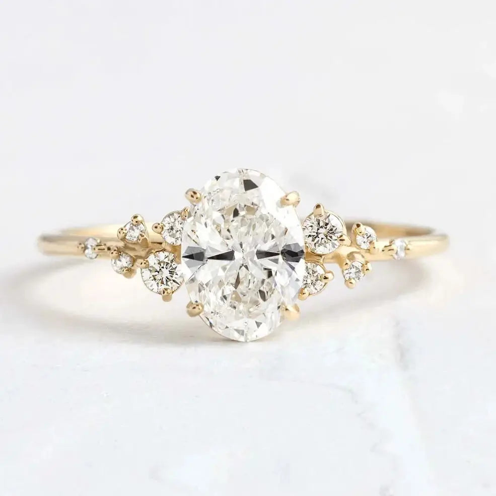 1ct 2ct 3ct Moissanite Gold Plated Oval Cut 925 Sterling Silver Ring for Woman Zircon Cluster Engagement Rings with Certificates
