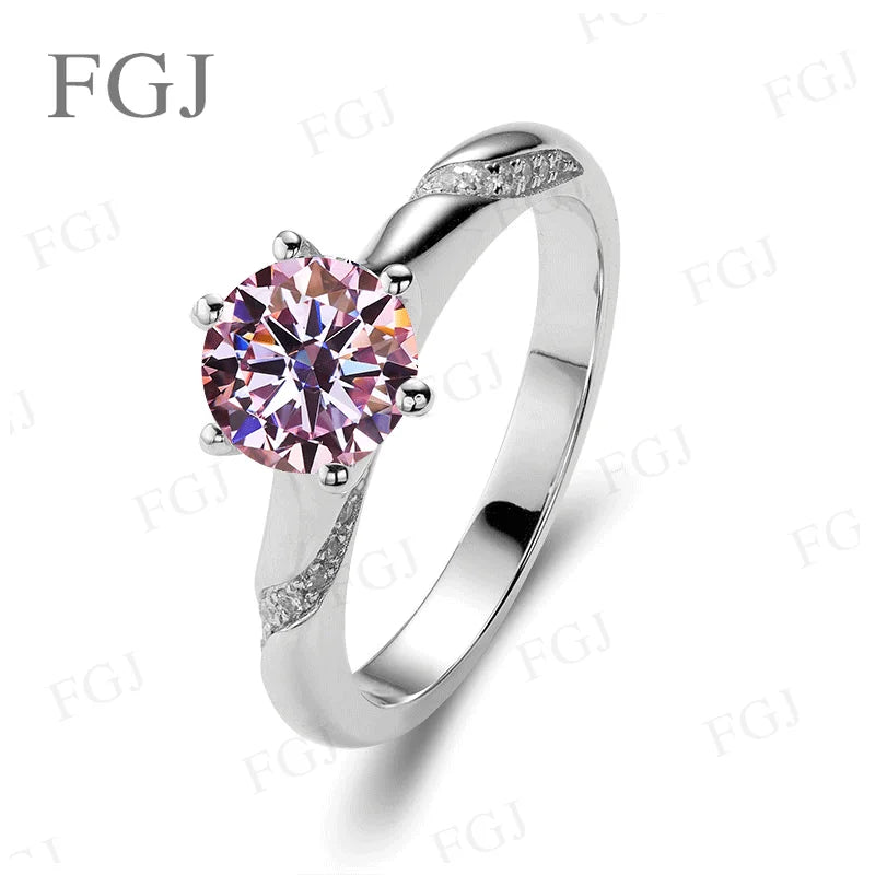 Moissanite Women Rings Straight-Shank 6 Prongs Psychic Style Ring S925 Women's Engagement Band Wedding Fashion Jewelry Gifts