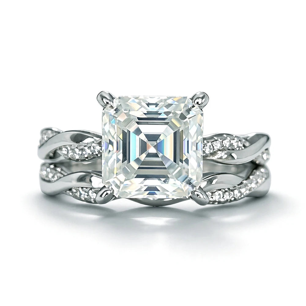 2.5ct  8 x 8mm Moissanite Ring S925 Sterling Silver Stacked up Wedding Rings for Woman Jewelry Gift