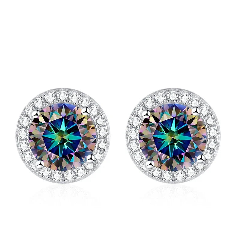 Tezzc Moissanite Stud Earrings for Women 925 Sterling Silver Green Blue Pink Red Black Blue Sparkling Moissanite Studs Earring