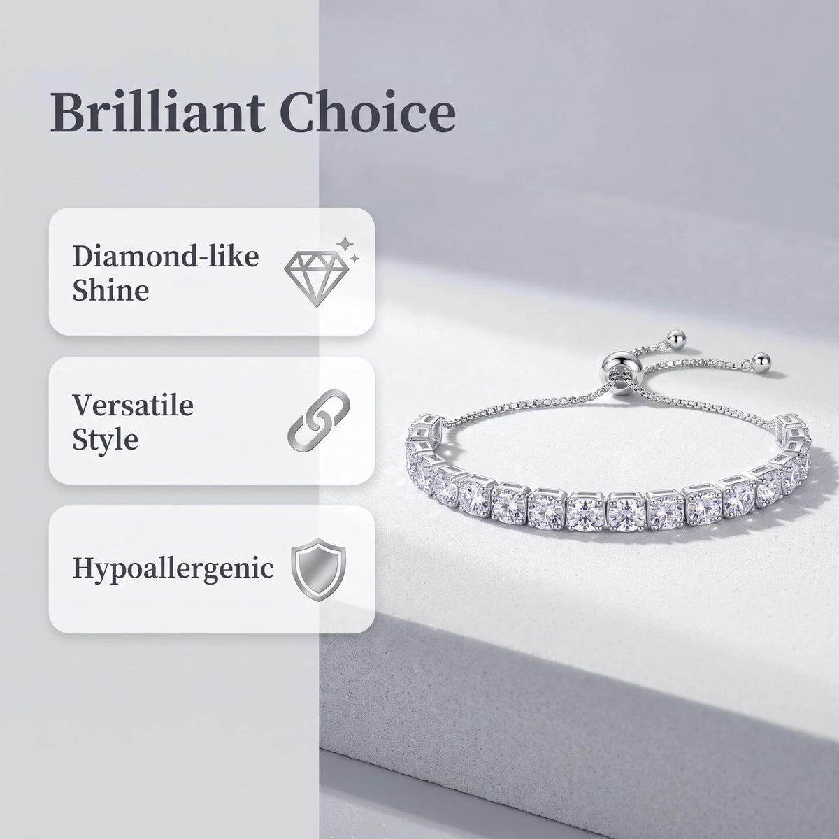 Elegant 3/4/5mm Moissanite Tennis Bracelet 925 Sterling Silver Gold Plated Adjustable Bracelets