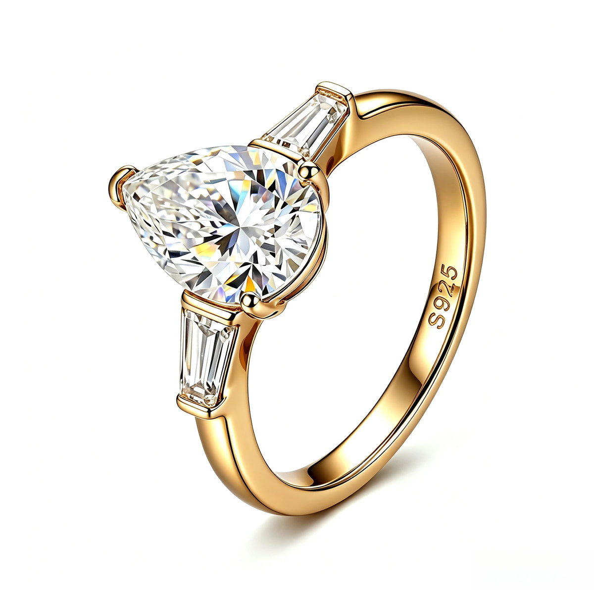 Ts 925 Sterling Silver Moissanite Ring For Women Men 2ct Pear Cut D Color Moissanite Lab Grown Diamond Jewelry Gift Brand Ring