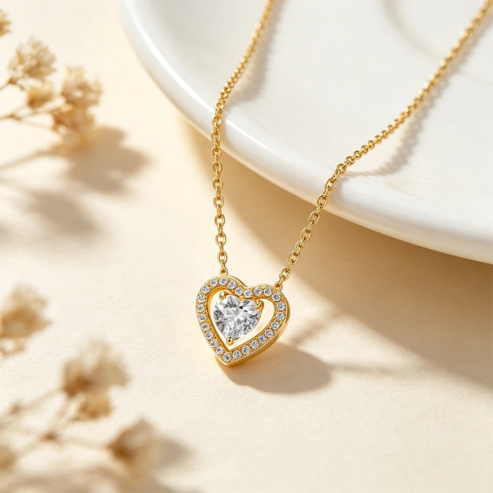 TYYL Moissanite Heart Pendant Necklace for Women Romantic Love Pendant 925 Sterling Silver Elegant Daily Wear Fine Jewelry Gift