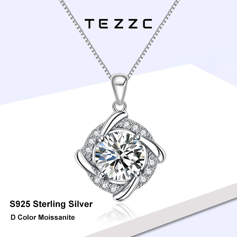 Tezzc Moissanite Necklace for Women 925 Sterling Silver Plated 18k White Gold Pendant Wedding Party Jewelry with Certificates