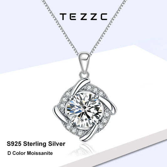 Tezzc Moissanite Necklace for Women 925 Sterling Silver Plated 18k White Gold Pendant Wedding Party Jewelry with Certificates
