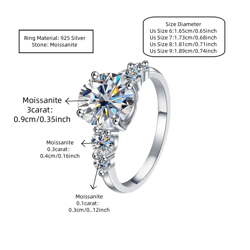 A 925 silver 3.8 carat moissanite ring, fashionable, niche, versatile, men's and women's couple ring wedding ring
