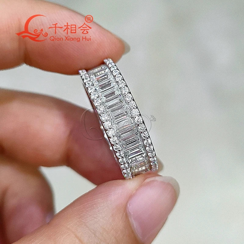 925 Sterling Silver Eternity Band Ring with 2*4mm Baguette And round Moissanite - Jewelry Engagement Ring for Ladies And Men