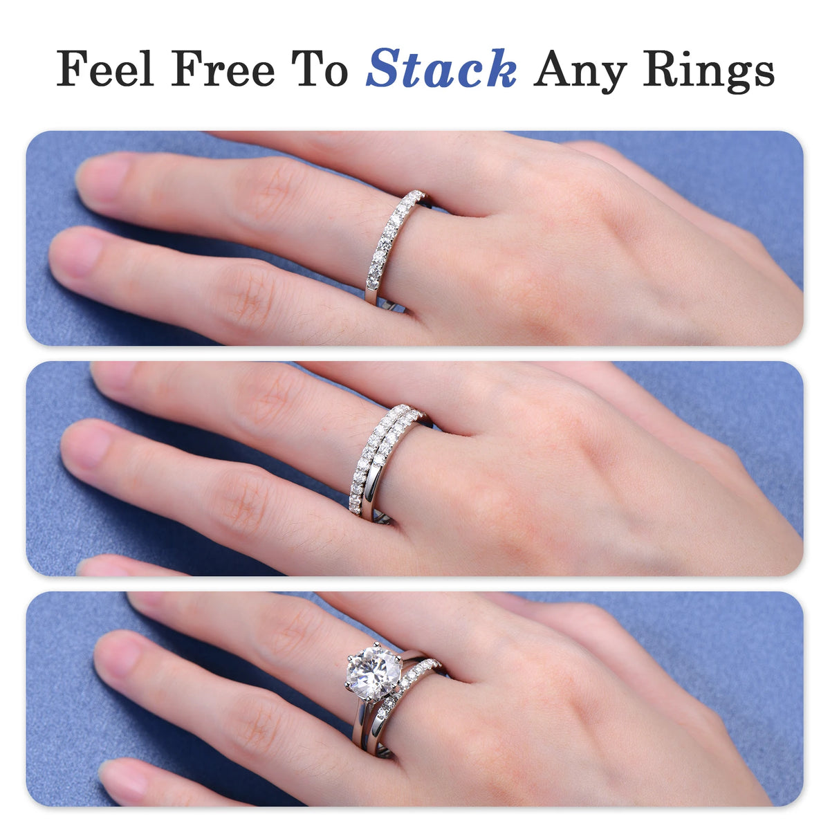 8mm 2.0CT D Moissanite Bridal Set Solitaire Ring 925 Silver Stackable Band for Women Engagement Wedding Finger Jewelry Sets S925