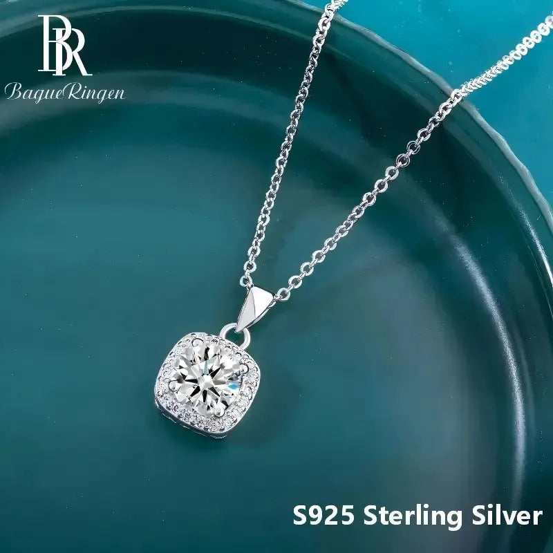 BR 6.5mm 925 Sterling Silver Square Diamond-Set Pendant Necklace with D VVS1 Grade High-Quality Moissanite Jewelry
