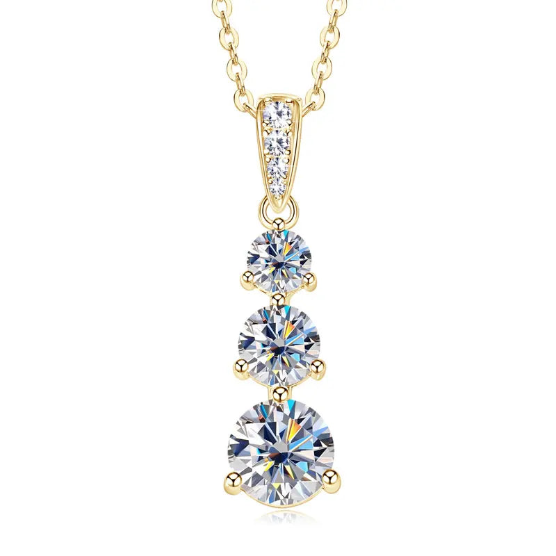 Moissanite Three stone Pendant necklace for Women 925 Sterling Silver Round Cut Adjustable Clavicle Chain Necklace Jewelry Gift