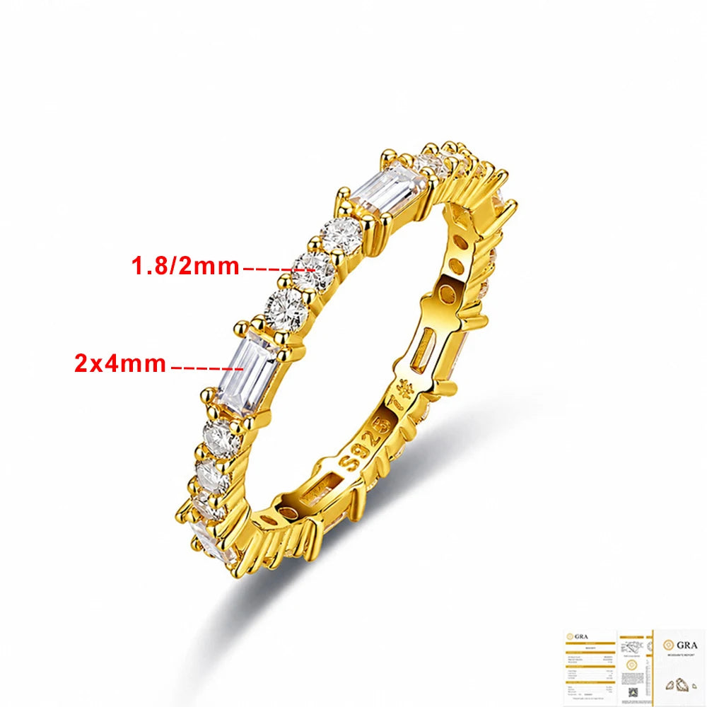 Round Baguette Cut Moissanite Wedding Bands for Women 925 Sterling Silver Full Eternity Matching Stackable Bridal Ring Jewelry