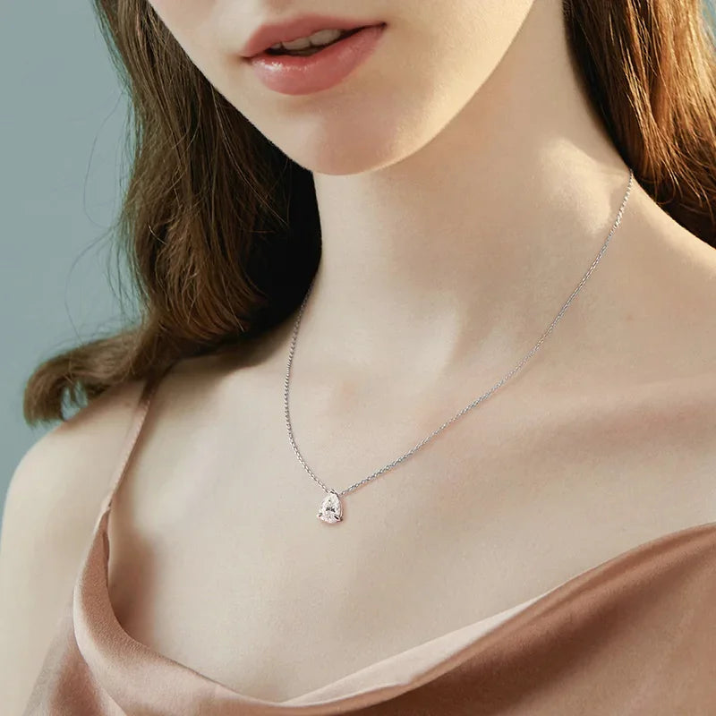 Smyoue Certified 1CT 2CT 3CT 4CT Moissanite Necklace for Women 100% S925 Sterling Silver Pear Cut D VVS1 Pendant Dropshipping