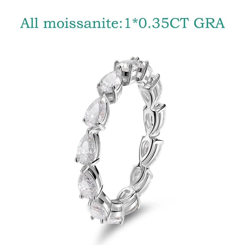 Smyoue Certified 3*5mm Pear Cut Moissanite Eternity Rings for Women Luxury Quality Lab Diamond 925 Sterling Silver Wedding Band