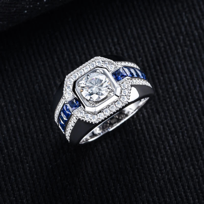 MossanRappr 1ct VVS1 Moissanite Men's Diamond Ring 925 Sterling Silver D Color Hip Hop Rings Iced Out Fashion Jewelry for Men