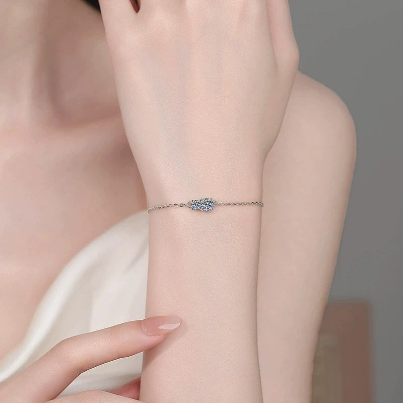 Tezzc New Full Moissanite Diamond Bracelet 925 Silver Chain Charms Bracelet Wrist Chain Adjustable For Women Girls Jewelry Gifts