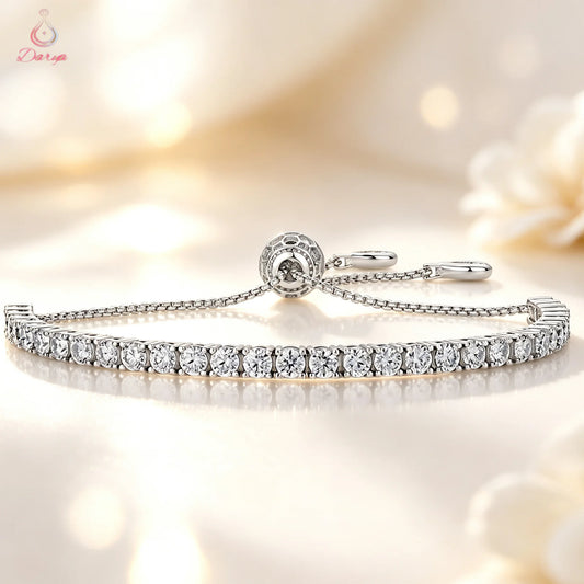 Elegant 3/4/5mm Moissanite Tennis Bracelet 925 Sterling Silver Gold Plated Adjustable Bracelets