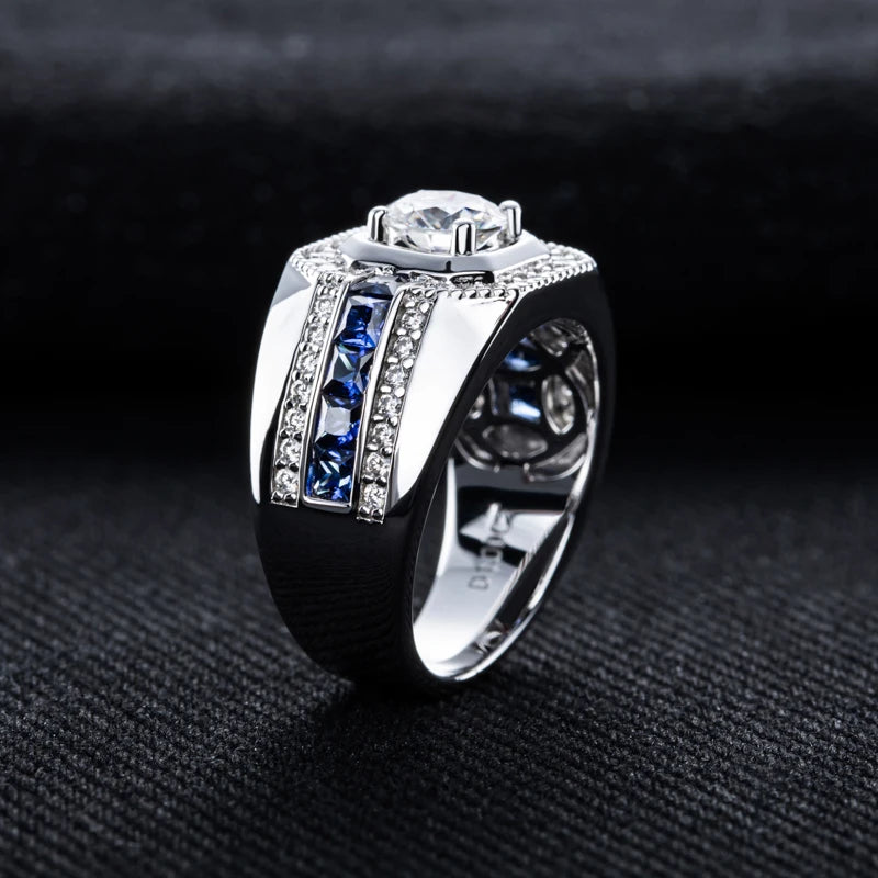 MossanRappr 1ct VVS1 Moissanite Men's Diamond Ring 925 Sterling Silver D Color Hip Hop Rings Iced Out Fashion Jewelry for Men
