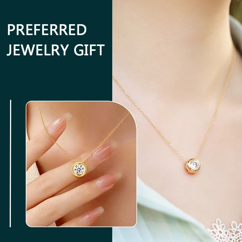 WES 1CT Moissanite Necklace 925 Sterling Silver D Color VVS1 Bezel Set Solitaire Pendant Necklace For Women Fine Jewelry Gift