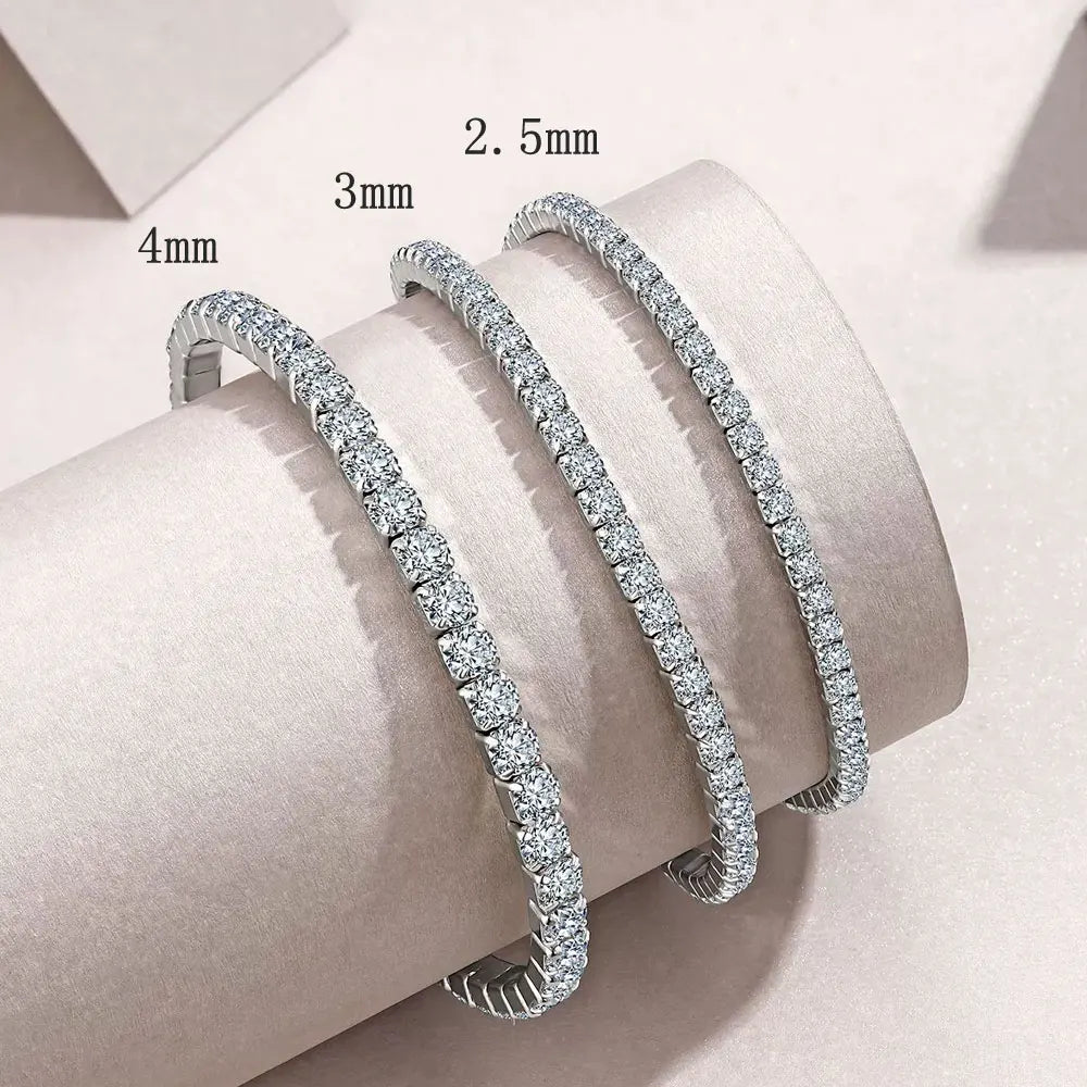 Kanolan 3.84-12ct D VVS1 Moissanite Tennis Bracelet 2.5/3/4mm 925 Sterling Silver Elastic Dainty Tennis Bracelets for Women Men