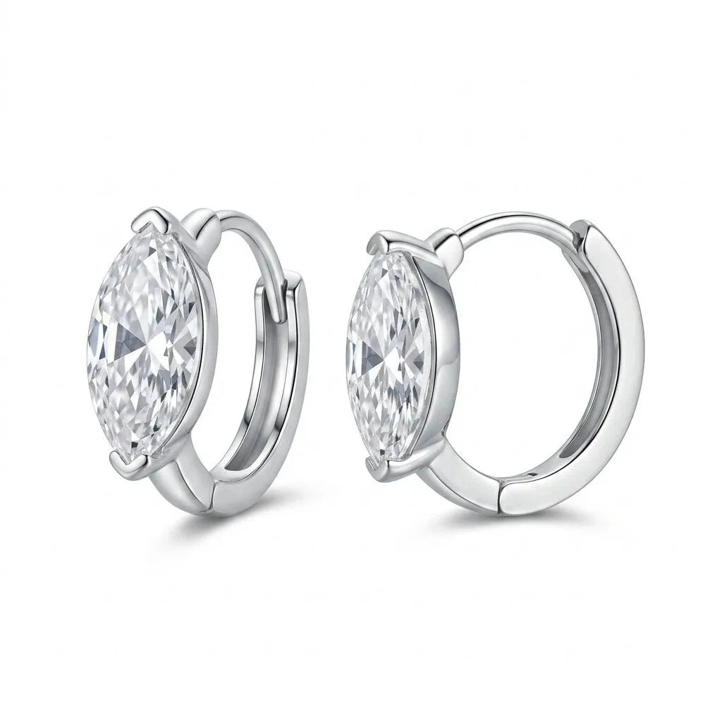 D Color Marquise Cut Moissanite Hoop Earrings 925 Sterling Silver Ear Buckle Earrings for Women Wedding Party Fine Jewelry Gift