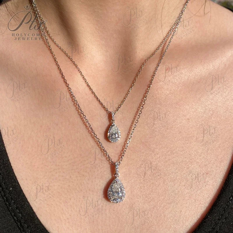 Moissanite Brilliant D White Pear Cut S925 Silver Necklace Earring Set GRA Certified 100% S925 Sterling Silver Wedding Jewelry
