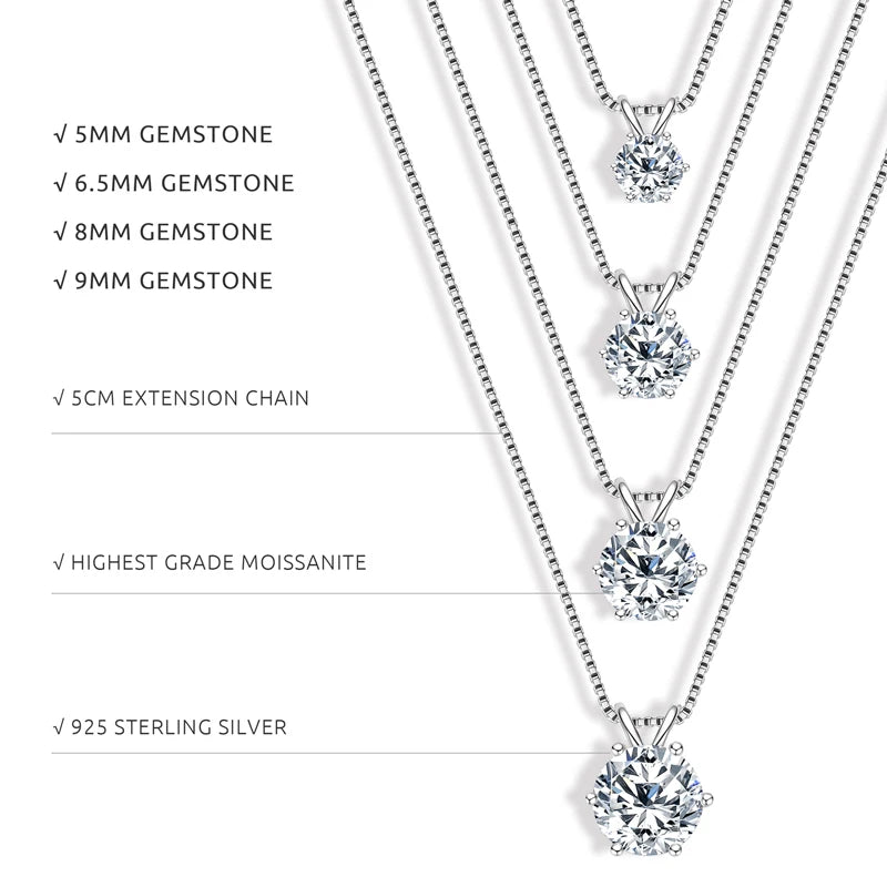 0.5–5 CT Classic Moissanite Pendant Necklace