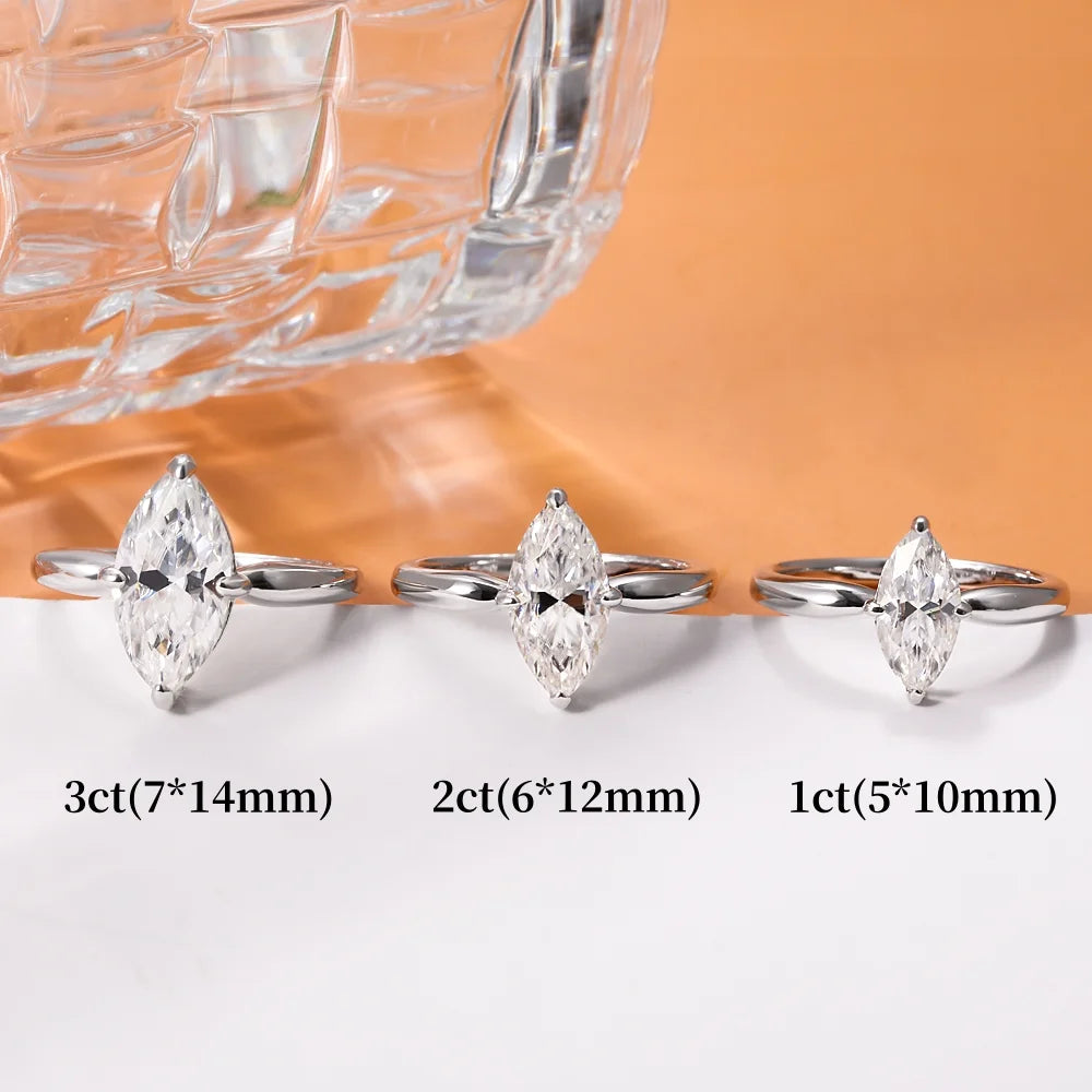 1/2/3CT Marquise Cut Moissanite Rings Set Women 925 Sterling Silver Stackable Bands Wedding Engagement Gifts Diamond Jewelry GRA