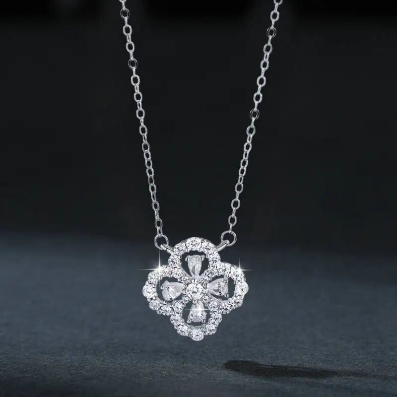 SG Four-Leaf 925 Sterling Silver Moissanite Stud Earrings Necklace for Women Men Pendant Necklace Earrings Fine Jewelry D VVS1