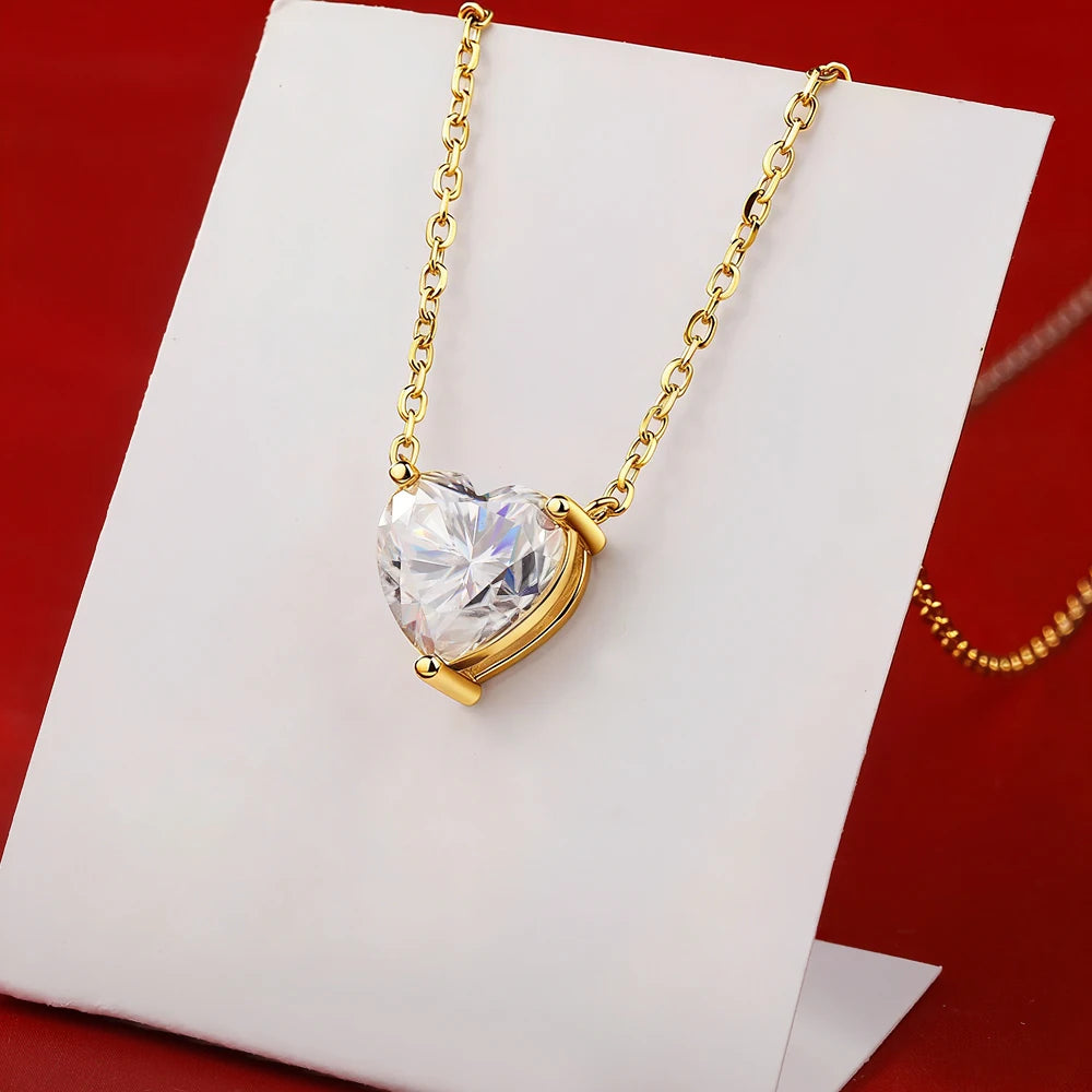 BXINY 1/2/3Carat Heart Cut Moissanite Pendant Necklace 100% S925 Silver Solitaire Diamond Neck Chain for Women Fine Jewelry Gift