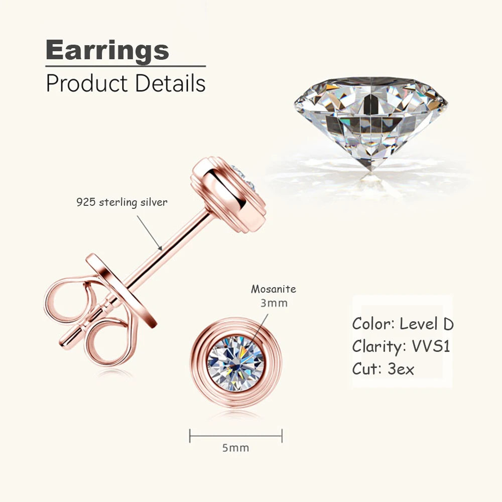 Round 3mm D Color Moissanite Stud Earring 925 Sterling Silver Small Earrings for Women Piercing Pendientes Minimalist Jewelry