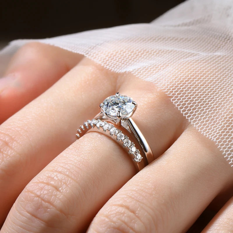8mm 2.0CT D Moissanite Bridal Set Solitaire Ring 925 Silver Stackable Band for Women Engagement Wedding Finger Jewelry Sets S925