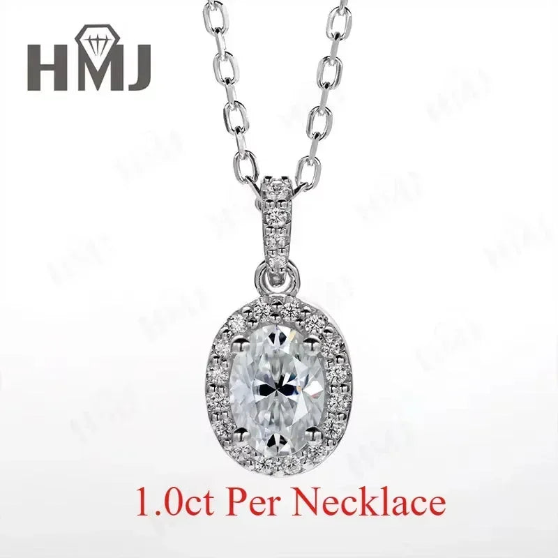100% 925 Sterling Silver Plated 18K White Gold Moissanite Oval Cut Earring Necklace Jewelry Set  For Women Fine Anniversary Gift
