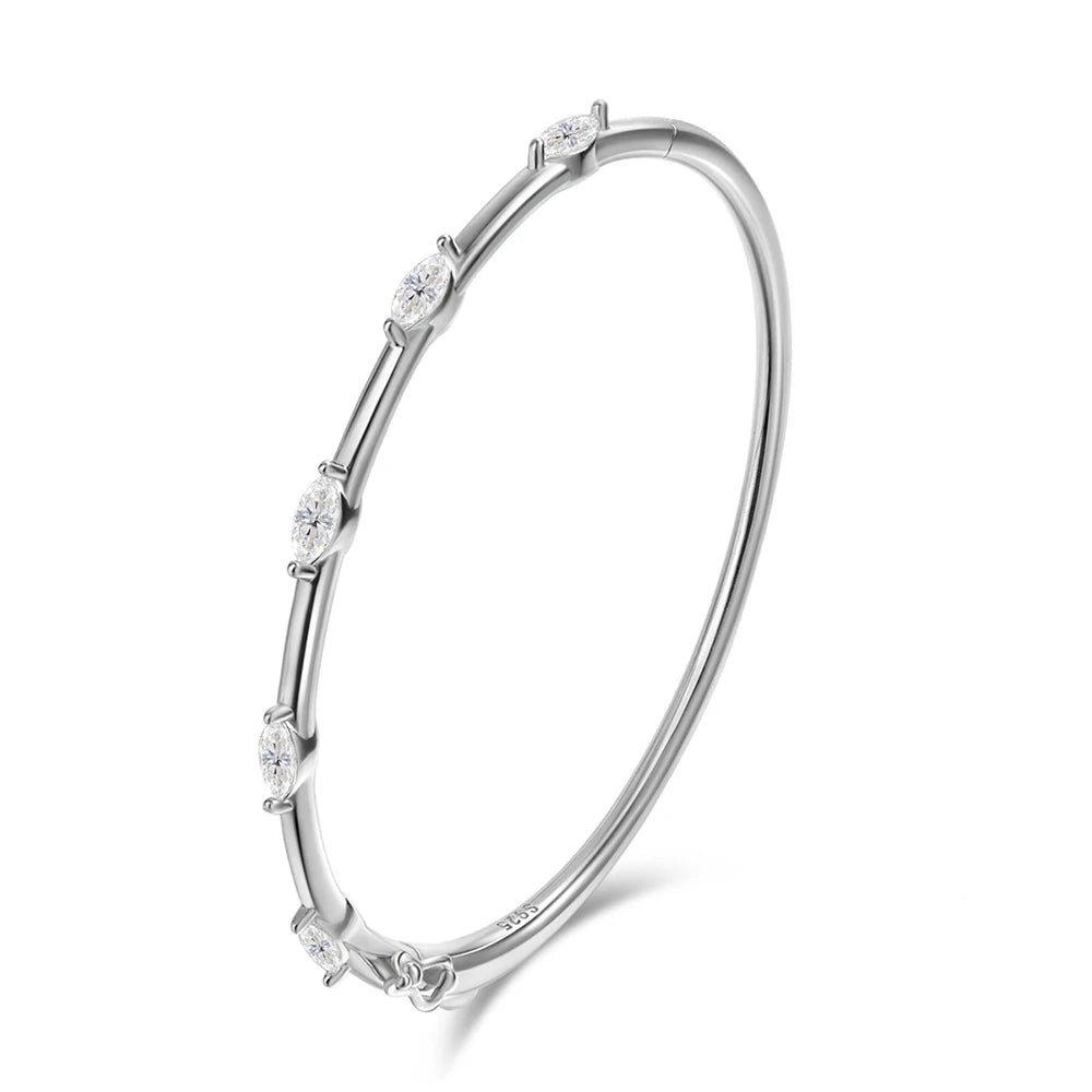 KNOBSPIN Moissanite Bangle 5-stone 3x6mm Marquise Cut 925 Sterling Silver Plated 18k White Gold GRA Certified Bracelet for Women