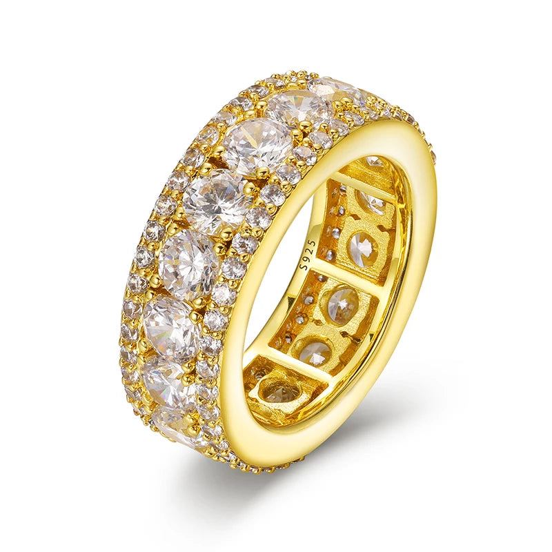 TUHE Moissanite Ring For Men 925 Sterling Silver 18K White Gold Plated Hip Hop Bling Jewelry Gift