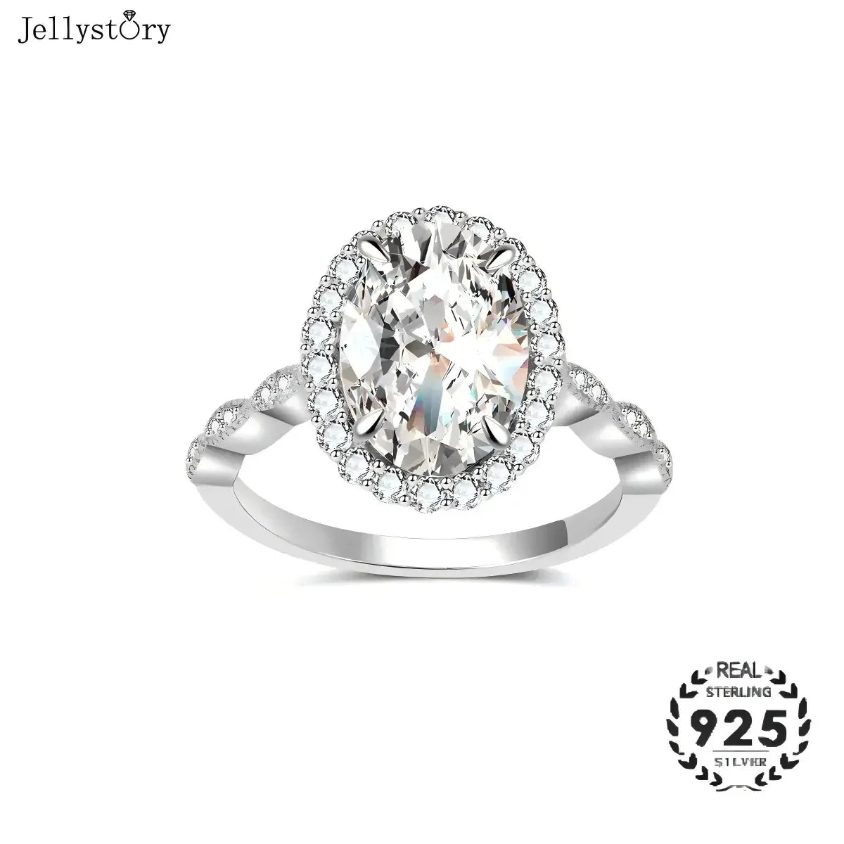 S925 Silver Full Inlaid Moissanite Oval Ring Main Stone Ring Light Luxury Elegant High-end Style
