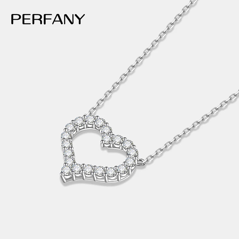 PERFANY 2CT Moissanite Necklace for Women S925 Pure Silver Heart Design Laboratory Diamond Pendant Luxury Jewelry Party Gift