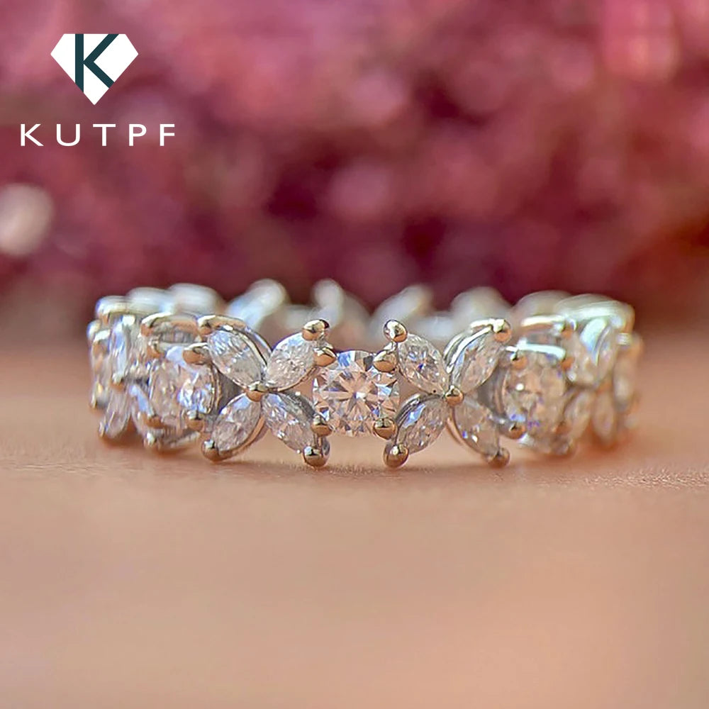 Stackable Full Moissanite Eternity Band Wedding Rings for Women S925 Silver Marquise/Round Cut Diamond Engagement RingCertified