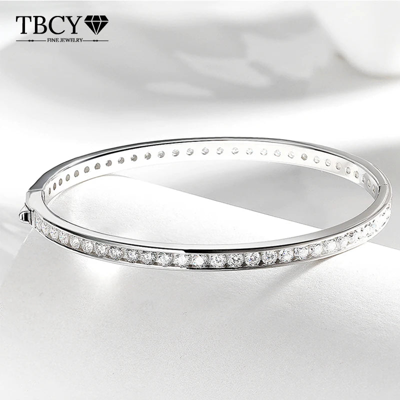 TBCYD Moissanite Bangle S925 Silver Bracelet for Woman Anniversary Fine Jewelry Gift Simple Trendy Feminina Jewelry