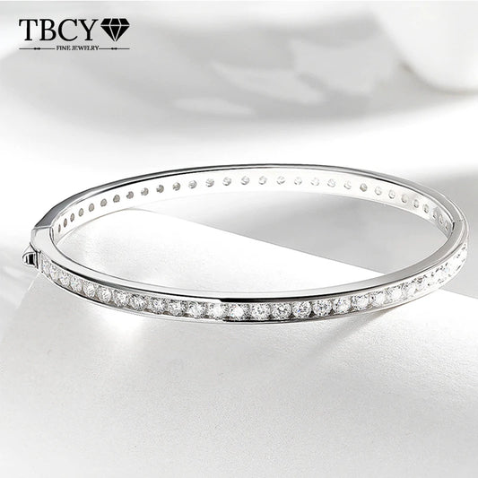 TBCYD Moissanite Bangle S925 Silver Bracelet for Woman Anniversary Fine Jewelry Gift Simple Trendy Feminina Jewelry